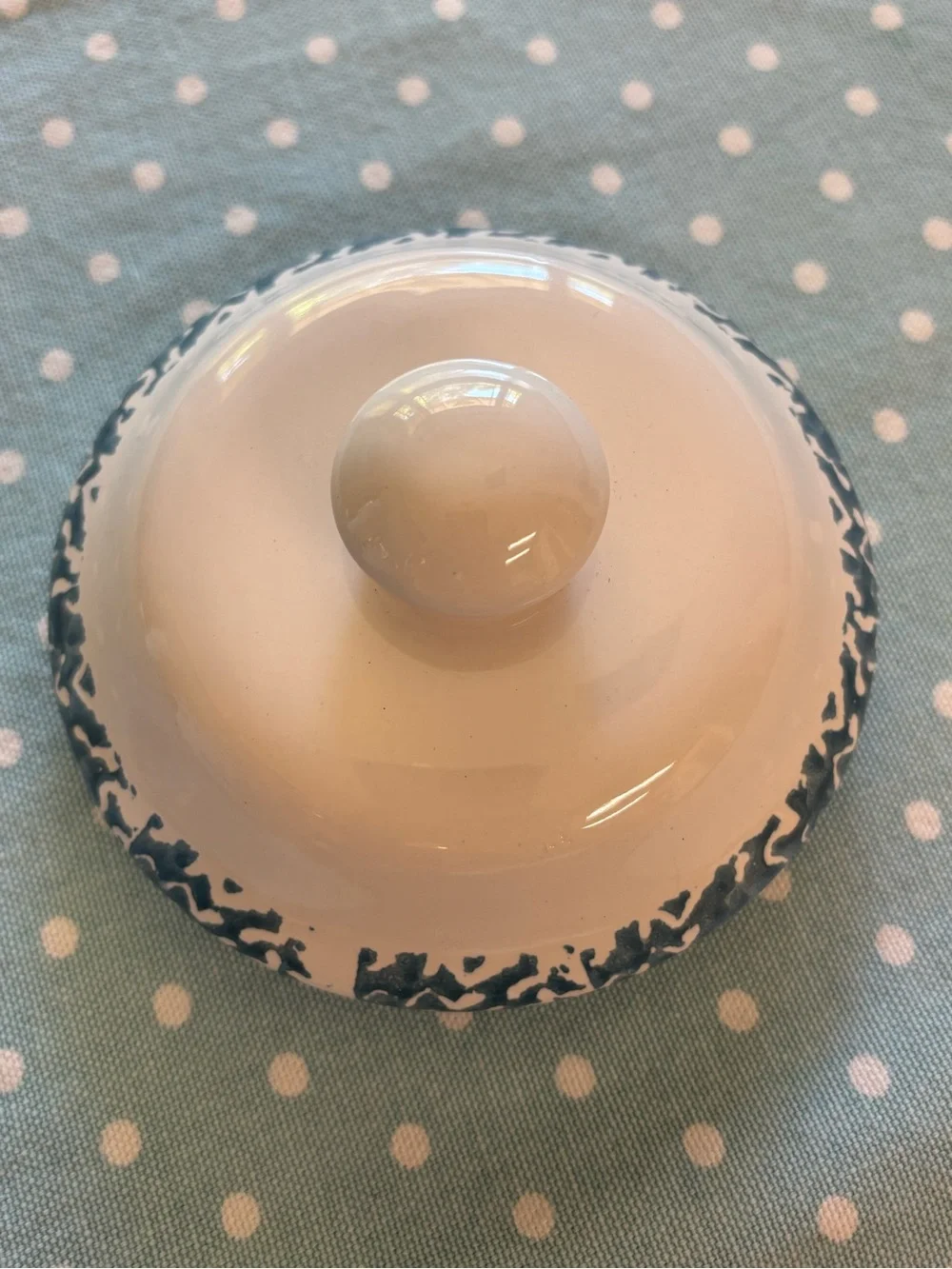 Blue Heart Sponge Pattern Crock with Lid County Kitchen Farmhouse Cottage Core